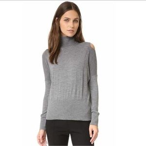 Vince Merino Wool Cold Shoulder Turtleneck Sweater Gray